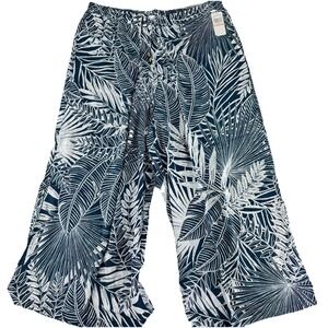 Jantzen Wide Leg Printed Pull On Woven Cover Up Pants 2X Marine Leaf Print
